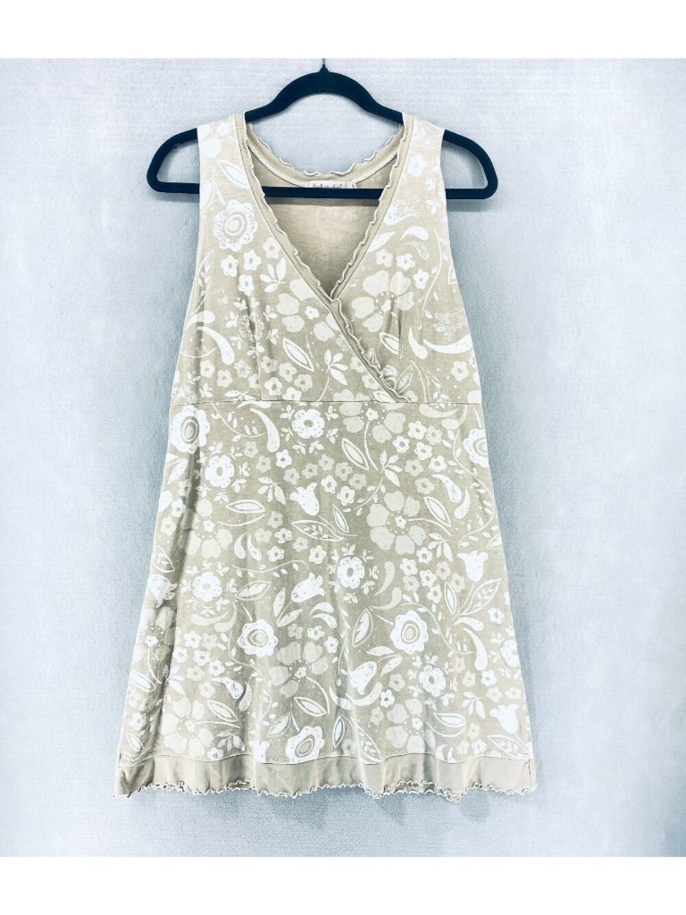 Fresh Produce Dress Womens Small Beige Cotton Blend Wrap Ruffle Hem USA